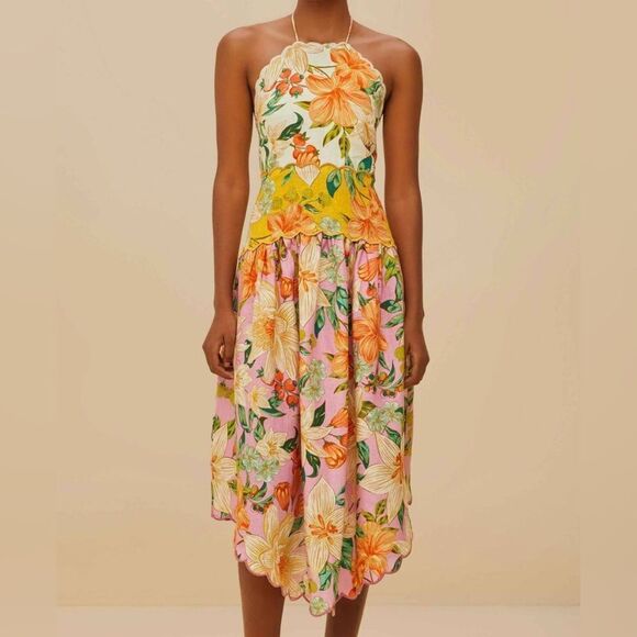 FARM Rio Guaragarden Euroflax™ Premium Linen Sleeveless Midi Dress. NWT - Picture 1 of 12